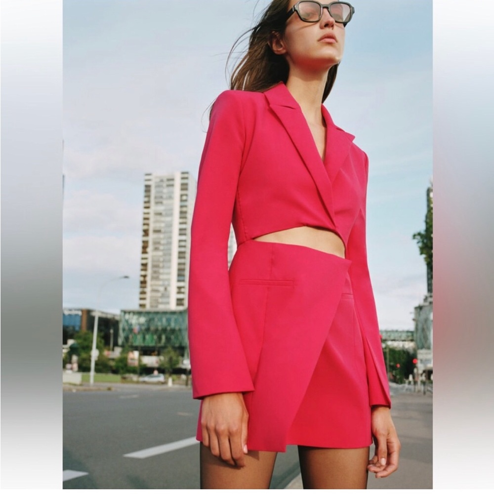 Zara Barbie Pink Blazer Cut Out Mini Dress